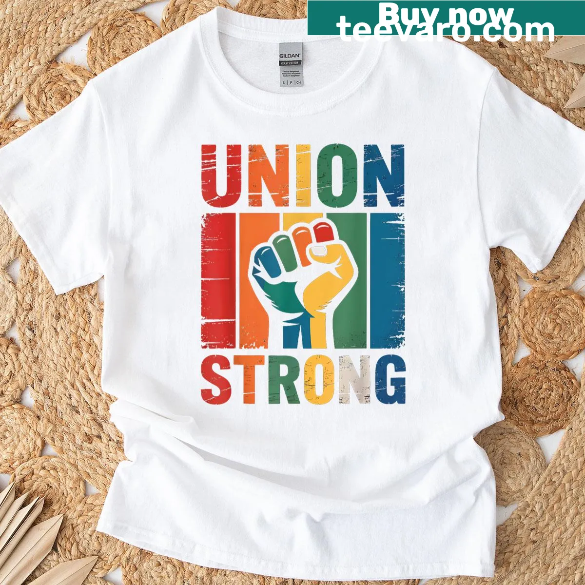 Union strong social workers graphic T-shirt for Labor Day — on a men's t-shirt