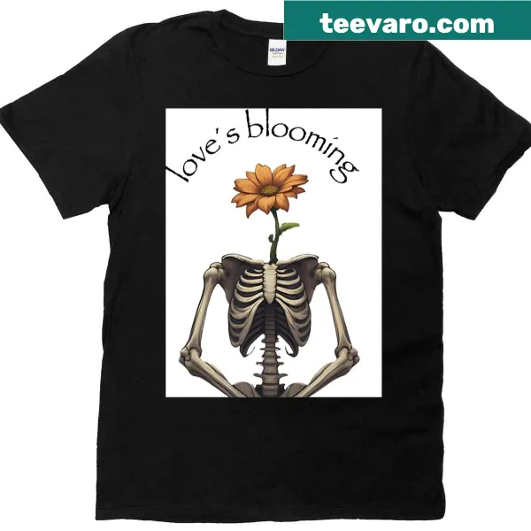 Whimsical T-shirt featuring a headless skeleton holding a heart