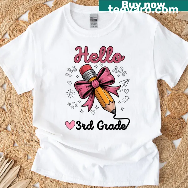 Back-to-school t-shirt for kids with pencil and bow graphic