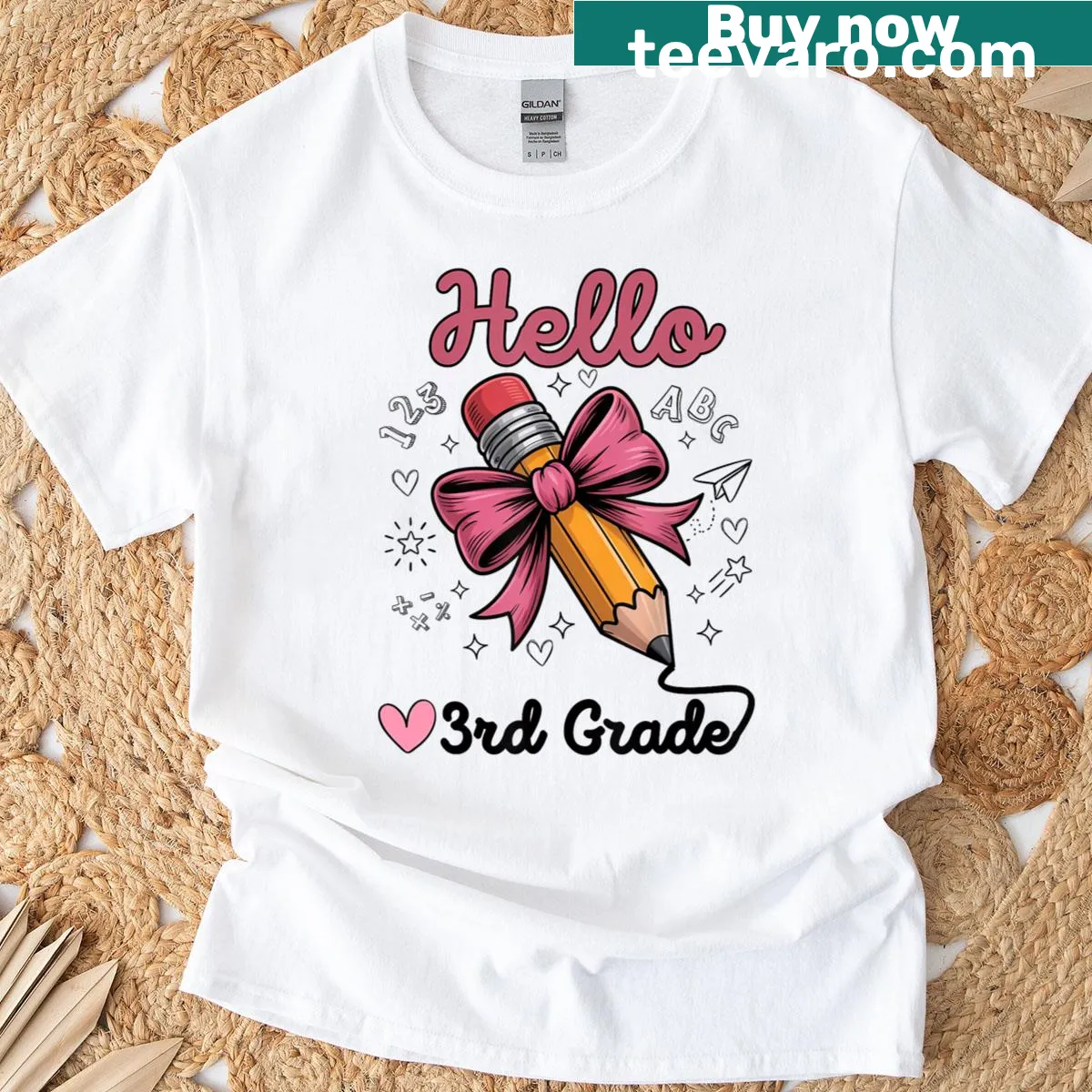 Back-to-school t-shirt for kids with pencil and bow graphic — on a men's t-shirt