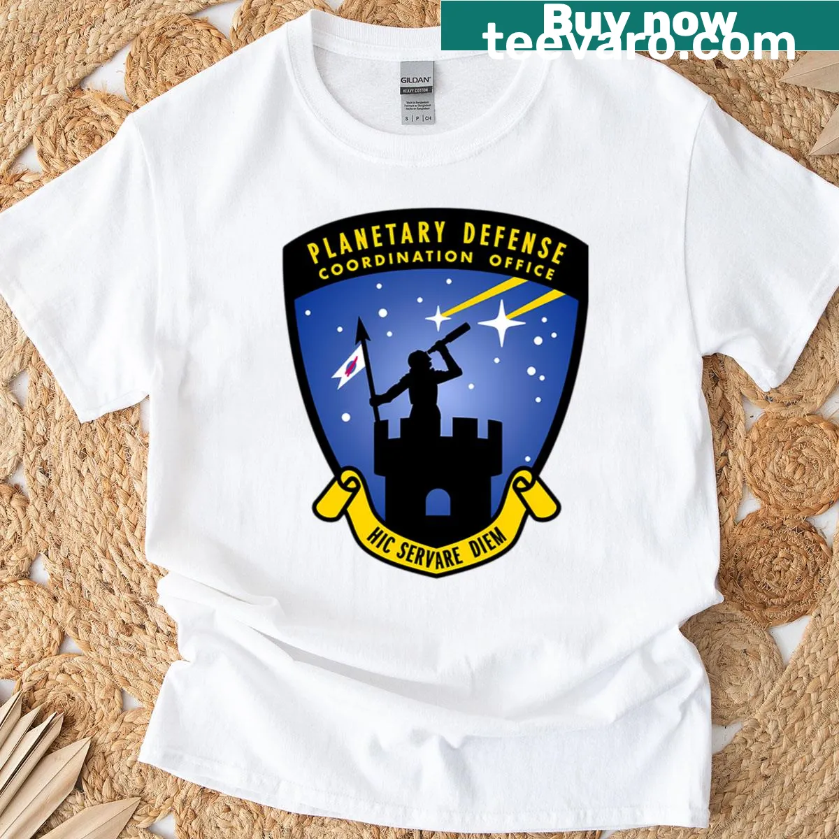 Minimalist t-shirt featuring the phrase Hic Servare Diem — on a men's t-shirt