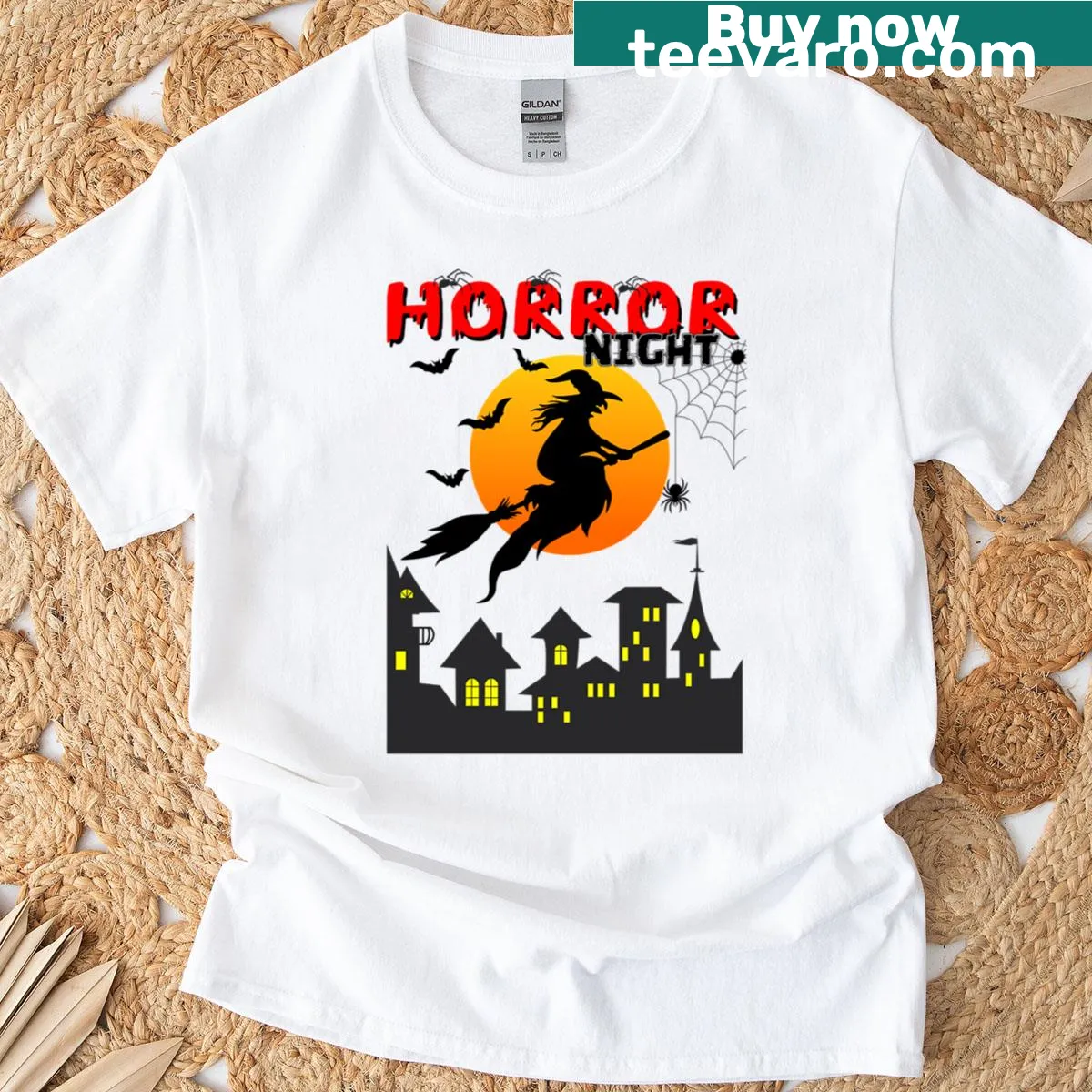Oversized T-shirt with horror-themed graphic design — on a men's t-shirt
