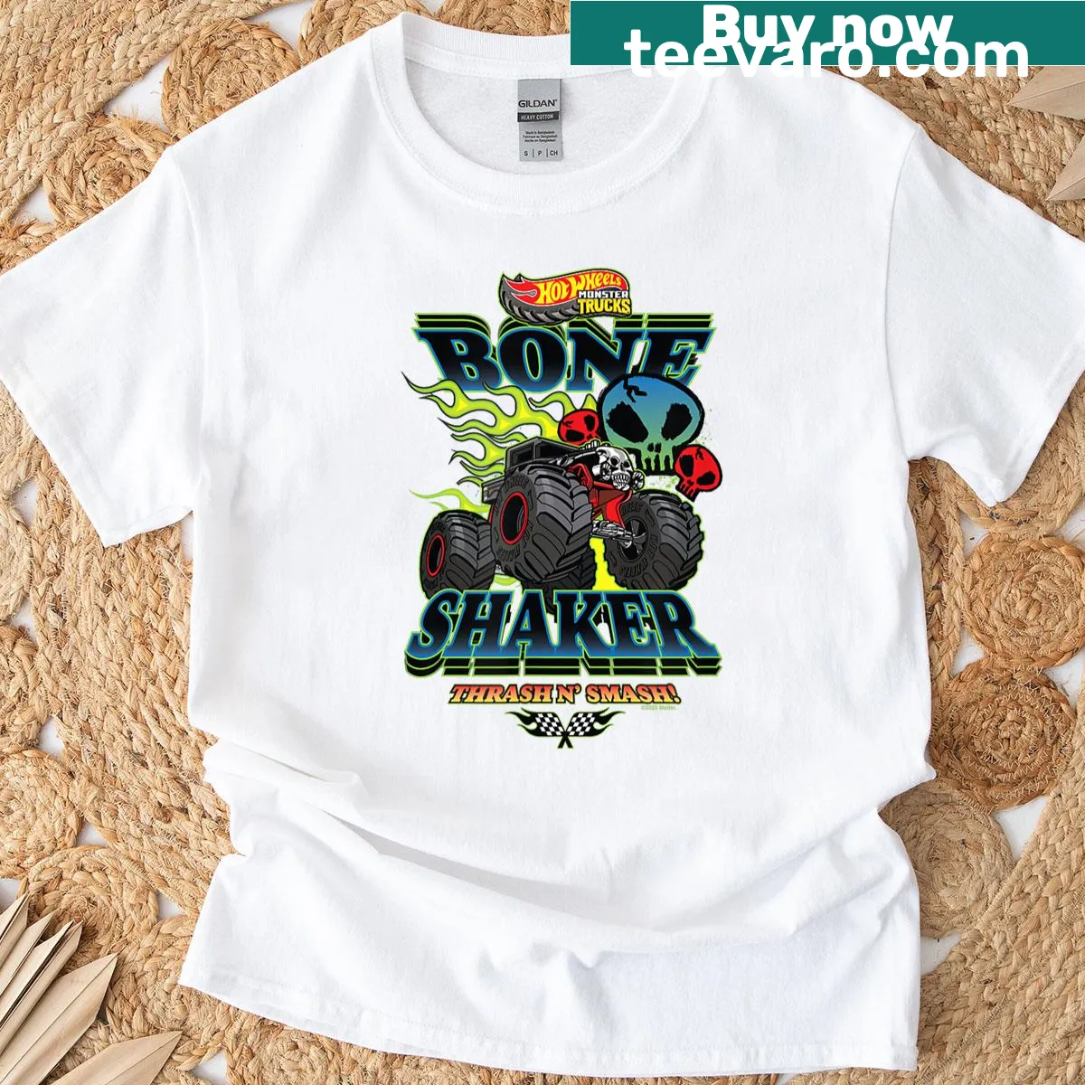 Bone Shaker truck graphic T-shirt for kids — on a men's t-shirt