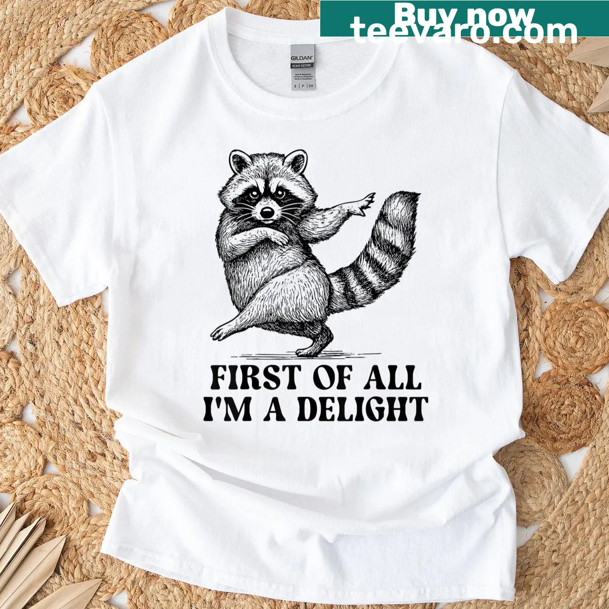 Vintage raccoon humor T-shirt with sarcastic text. — on a men's t-shirt