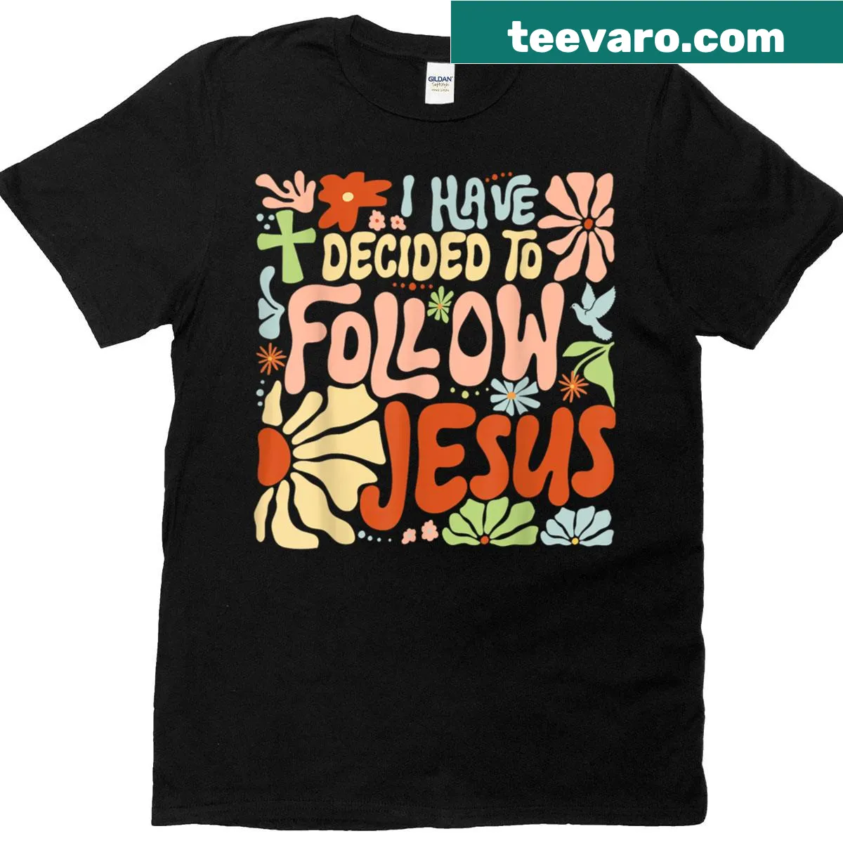 Retro boho T-shirt with 'I Have Decided To Follow Jesus' text — on a men's t-shirt