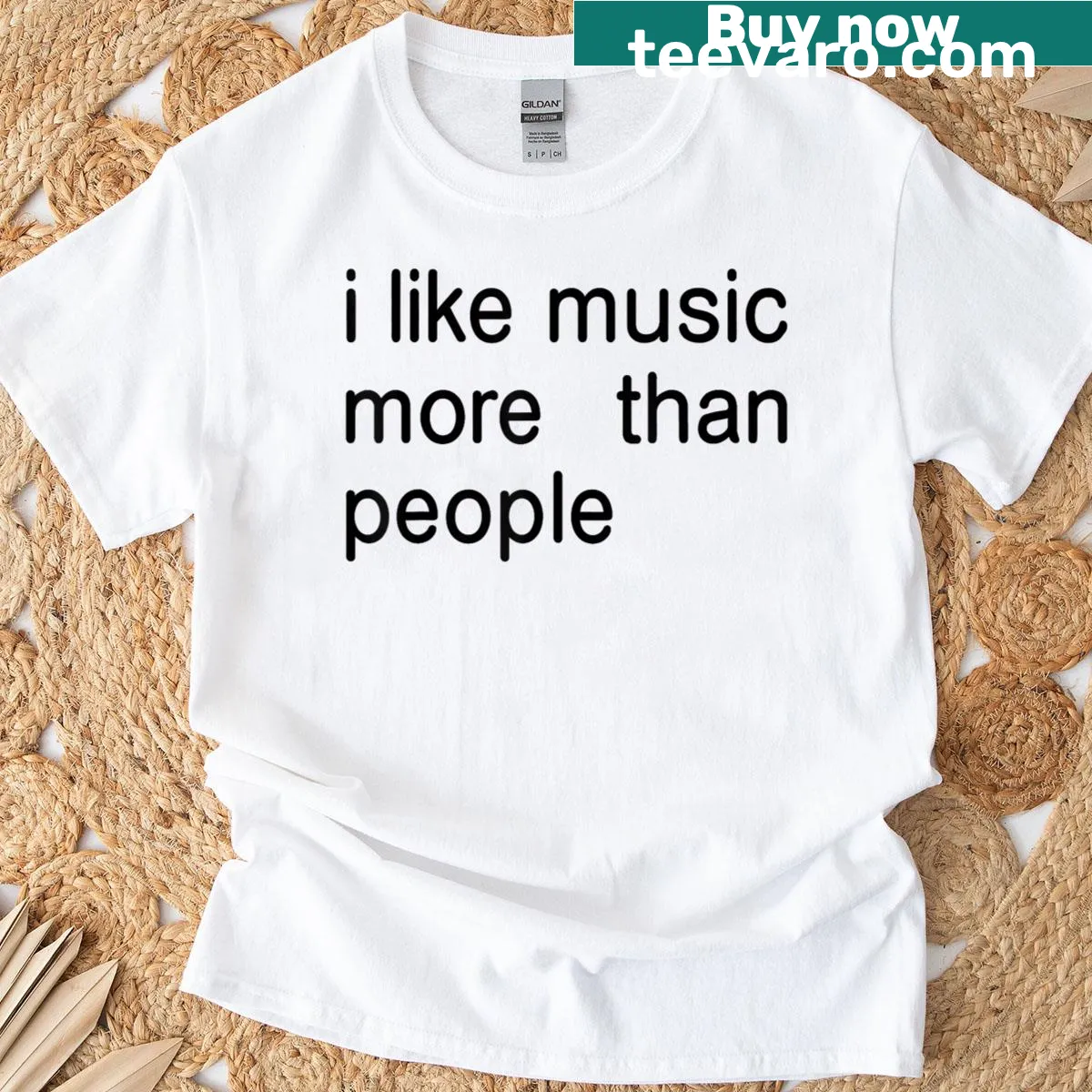 Simple music-themed tee expressing love for music over people — on a men's t-shirt