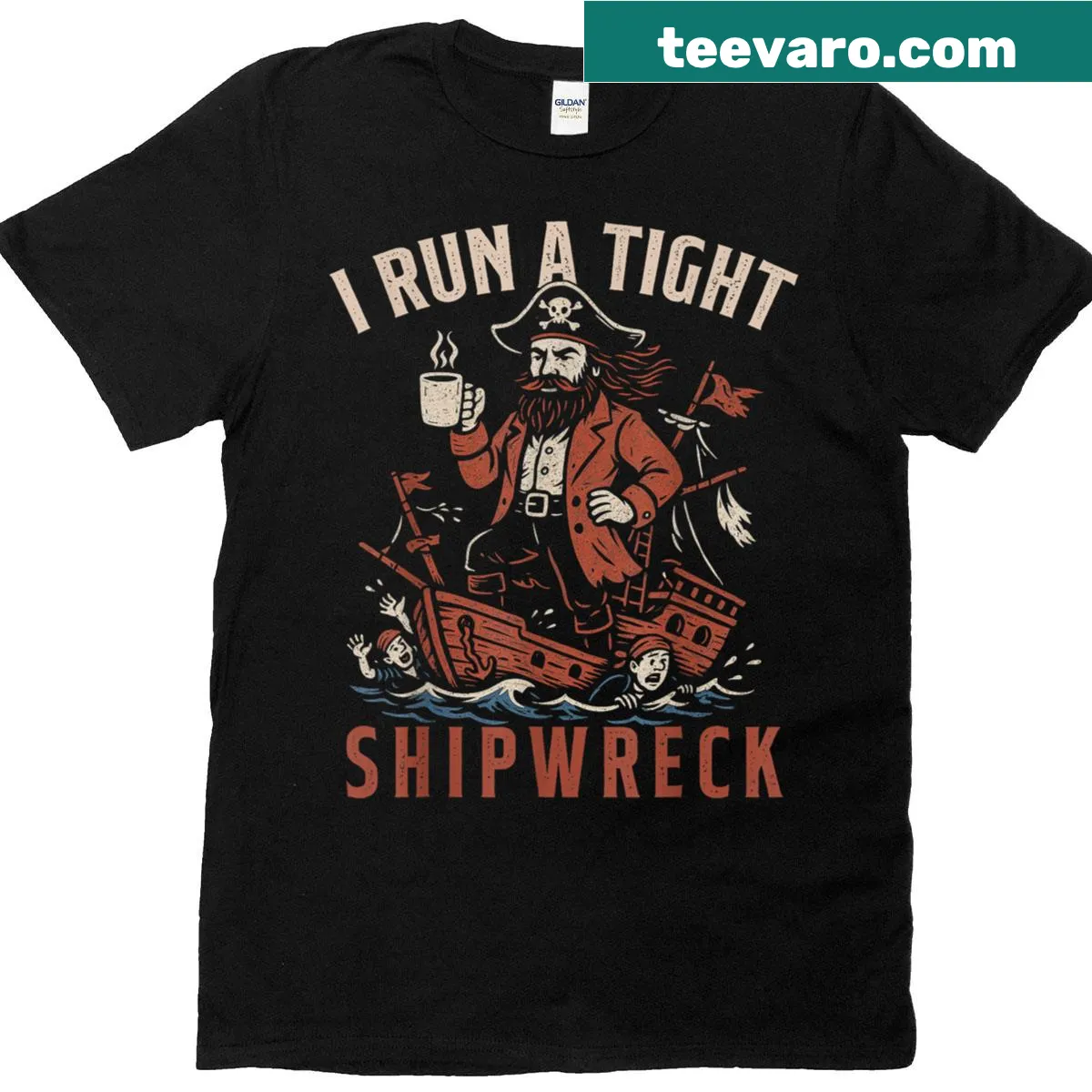 Funny vintage pirate captain shirt with humorous text design — on a men's t-shirt