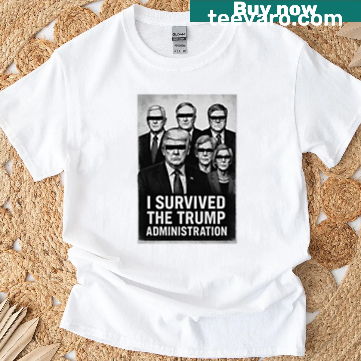 Typographic design shirt with 'I Survived The Trump Administration' text — on a men's t-shirt