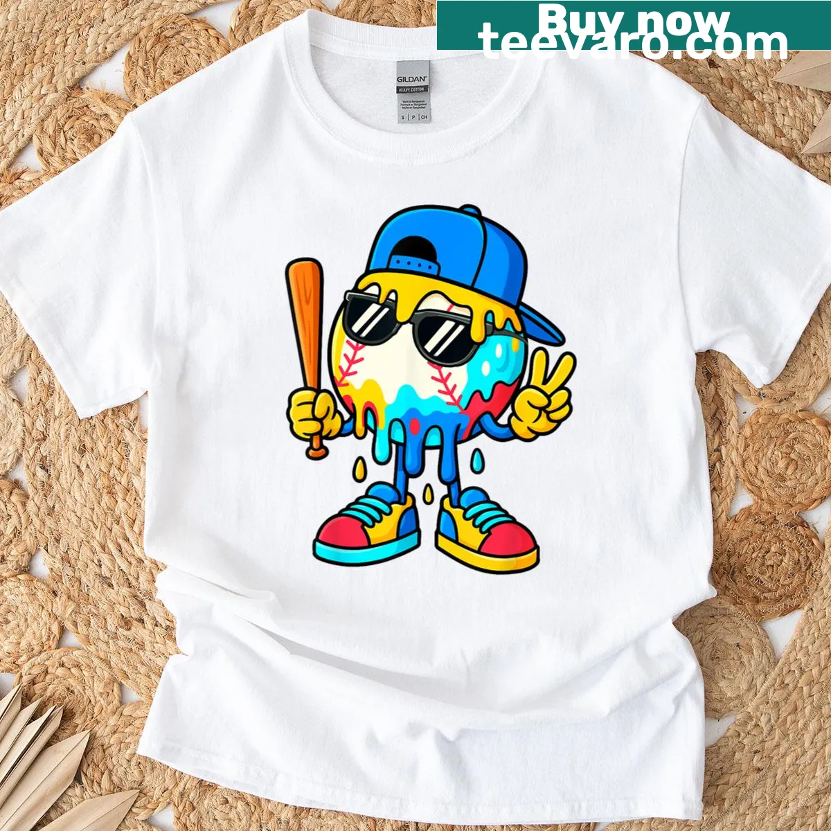 Fun baseball-themed T-shirt for kids with ice cream drips and sprinkles — on a men's t-shirt