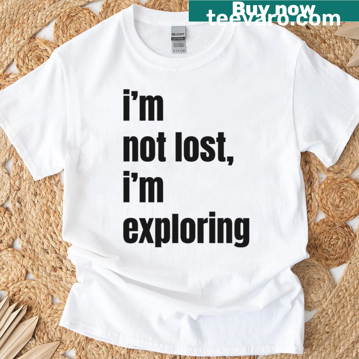 Inspirational travel t-shirt with 'I'm Not Lost' message — on a men's t-shirt