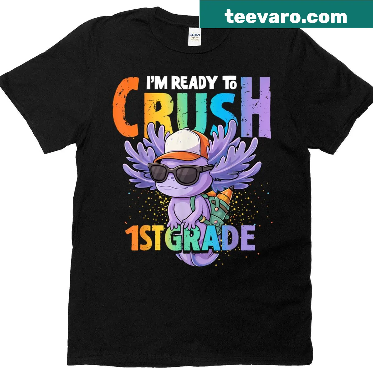 Back to school t-shirt for boys with cute axolotl design — on a men's t-shirt