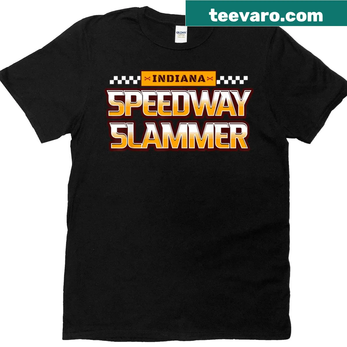 Illustrated Indiana Speedway-themed t-shirt with detention and racing elements — on a men's t-shirt