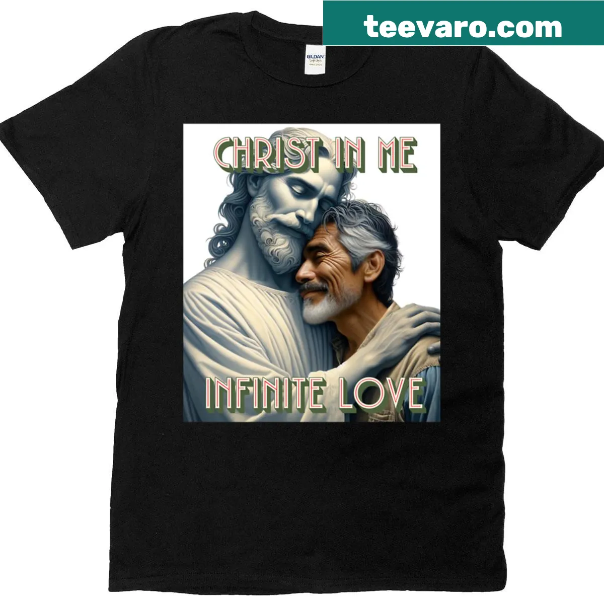 Typography expressing 'Infinite Love' on a cozy oversized t-shirt — on a men's t-shirt