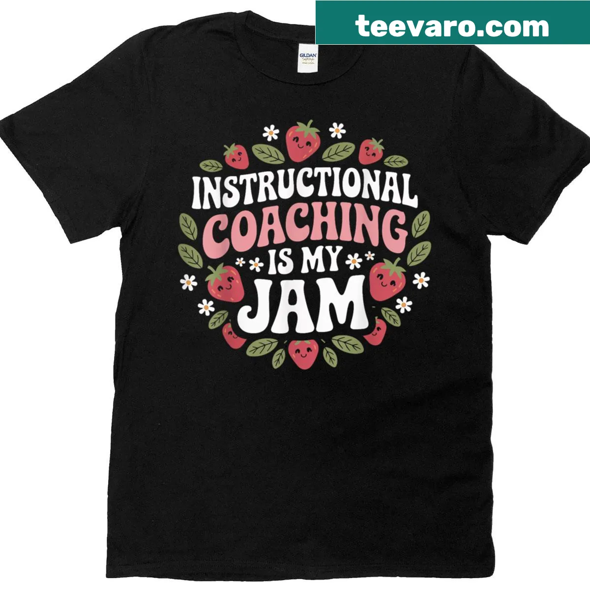 Strawberry graphic with text for instructional coaches T-shirt — on a men's t-shirt