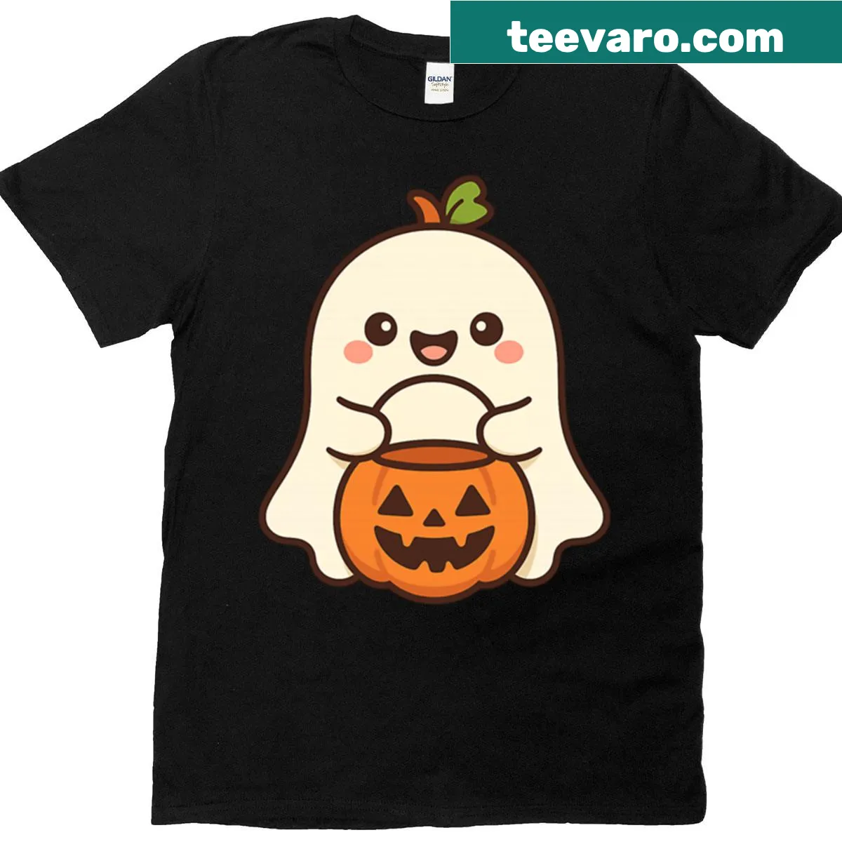 T-shirt featuring Jack-o-lantern and ghost graphic — on a men's t-shirt