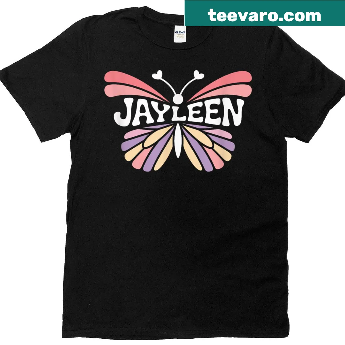 Personalized butterfly design with the name 'Jayleen' in artistic lettering — on a men's t-shirt