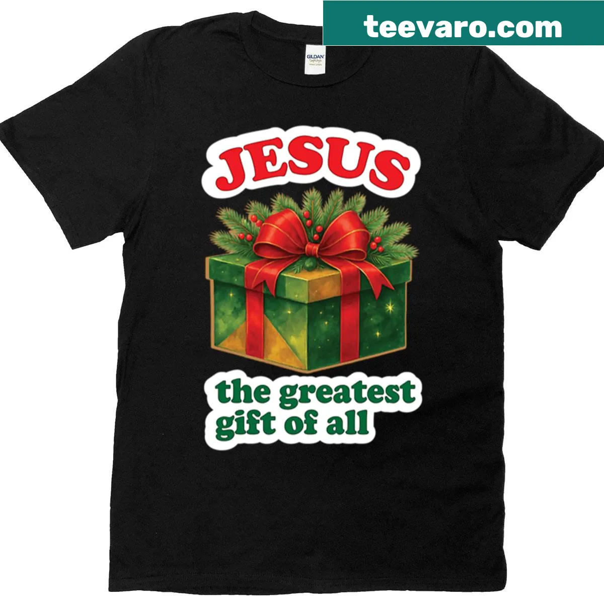Christmas T-shirt featuring the name Jesus — on a men's t-shirt