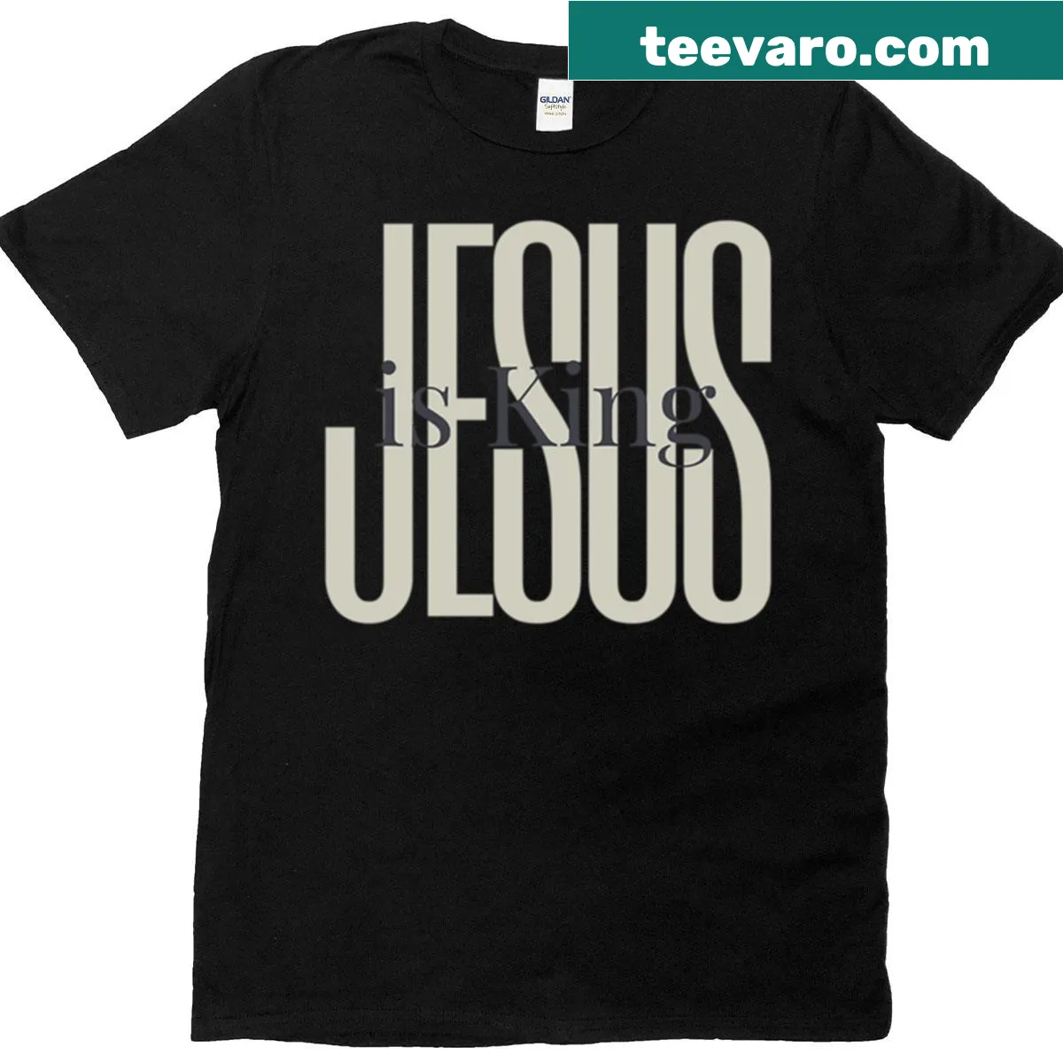 Bold typography T-shirt declaring 'Jesus Is King' and 'Jesus Saves' — on a men's t-shirt