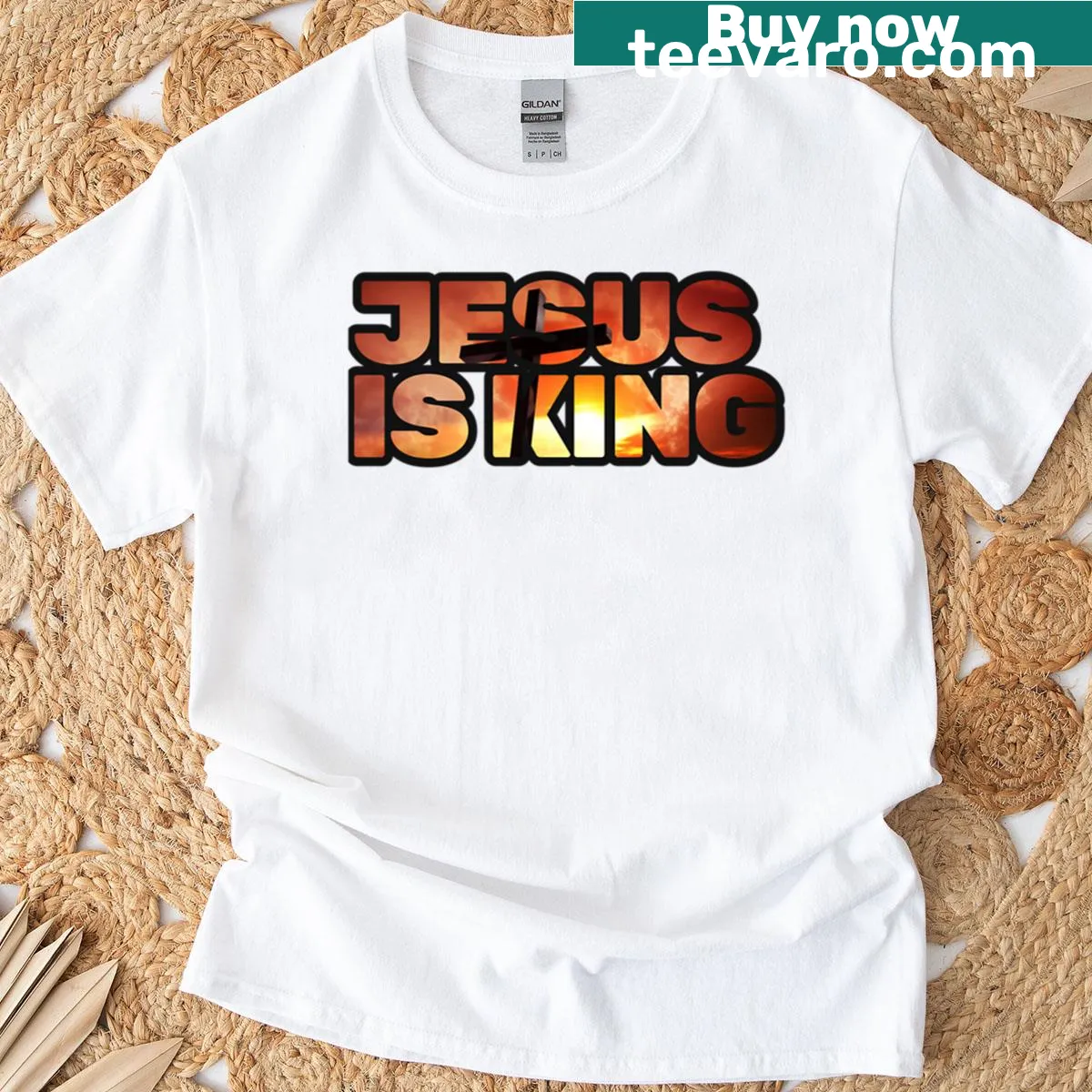 T-shirt with the bold phrase 'Jesus Is King' — on a men's t-shirt