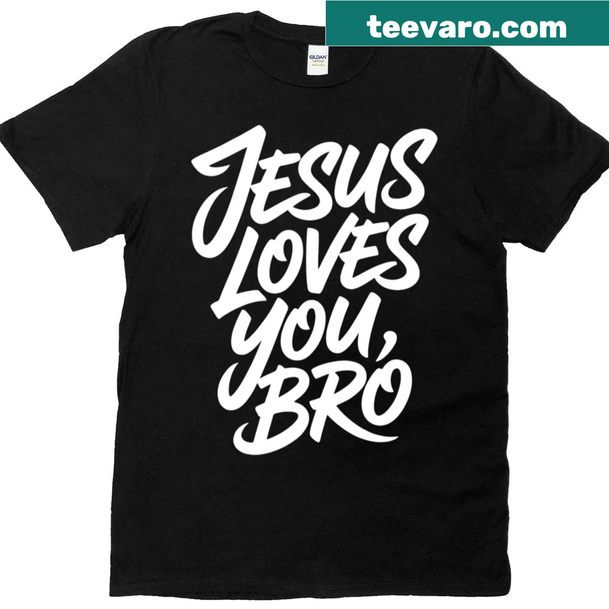 Typography design T-shirt with 'Jesus Loves You Bro' text — on a men's t-shirt