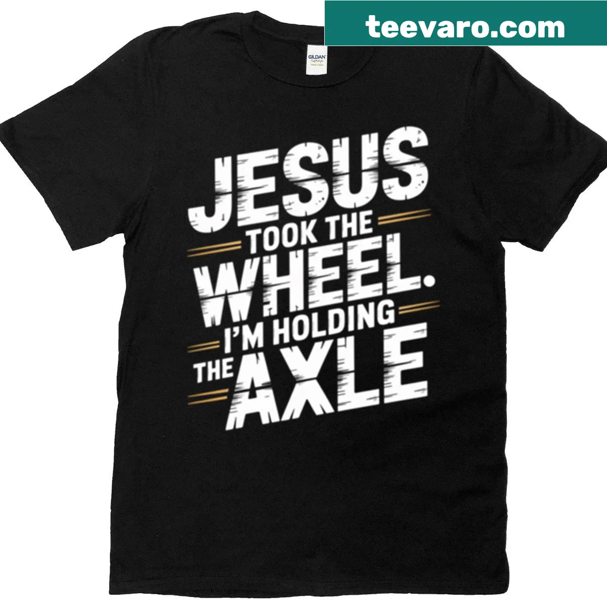 Oversized shirt with humorous faith-based phrase — on a men's t-shirt