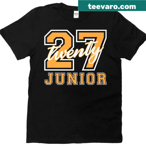 Junior Class 2027 graduation t-shirt with bold orange letters