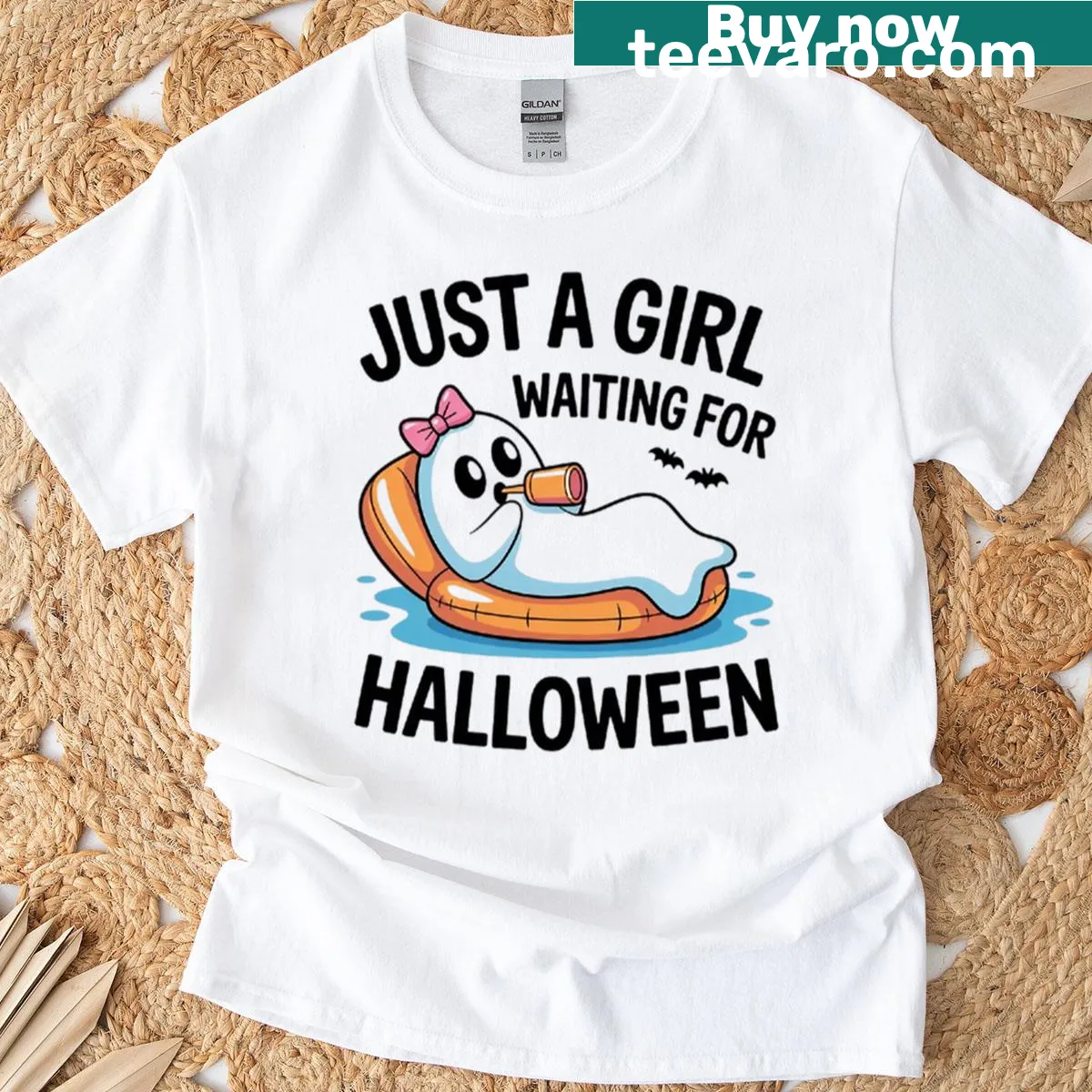Cute T-shirt with the phrase 'Just A Girl Waiting For Halloween' — on a men's t-shirt
