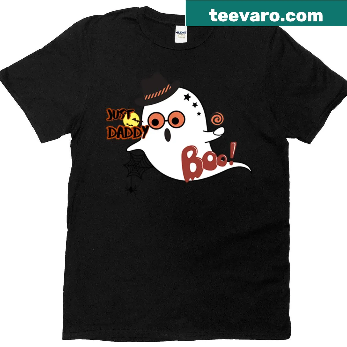 Cute Halloween T-shirt with 'Just Daddy Boo' and ghost graphic — on a men's t-shirt
