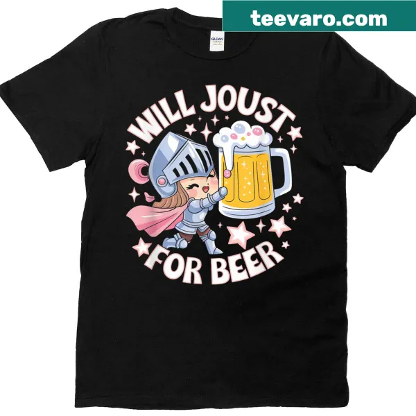 Cute chibi knight graphic with jousting lance and beer