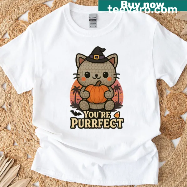 Kawaii cat witch design with pumpkin for Halloween
