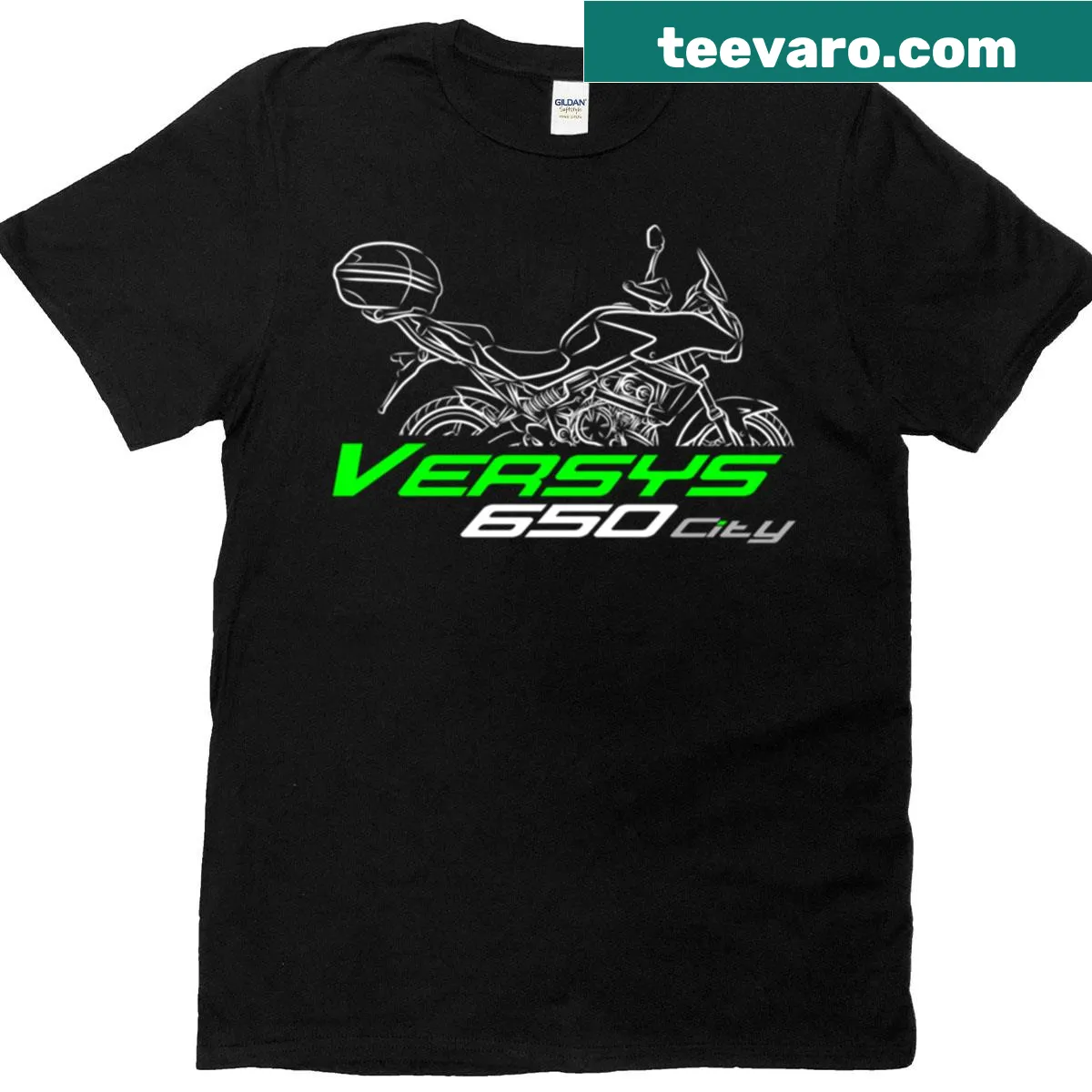 Illustration of Kawasaki Versys 650 motorcycle on a t-shirt — on a men's t-shirt