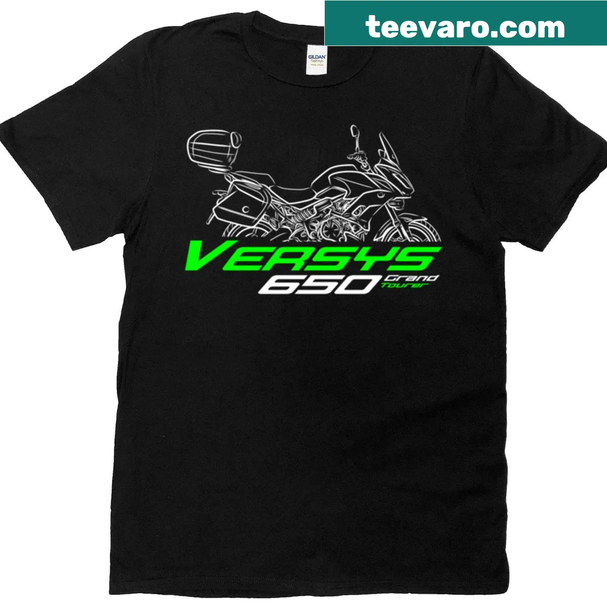 T-shirt with Kawasaki Versys 650 Grand Tourer graphic — on a men's t-shirt