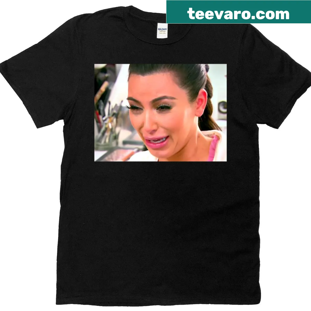 Vintage distressed graphic of Kim crying — on a men's t-shirt