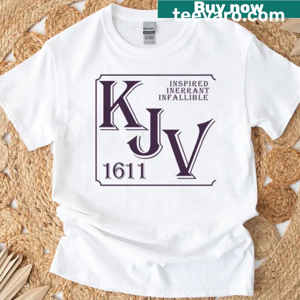 Typography T-shirt celebrating the King James Bible with key phrases