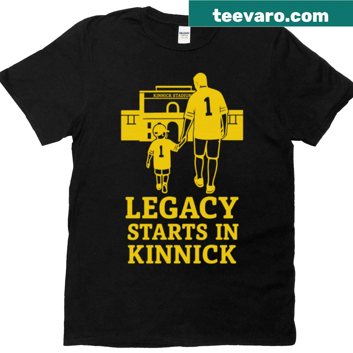 T-shirt with bold lettering stating 'Legacy Starts At Kinnick' — on a men's t-shirt