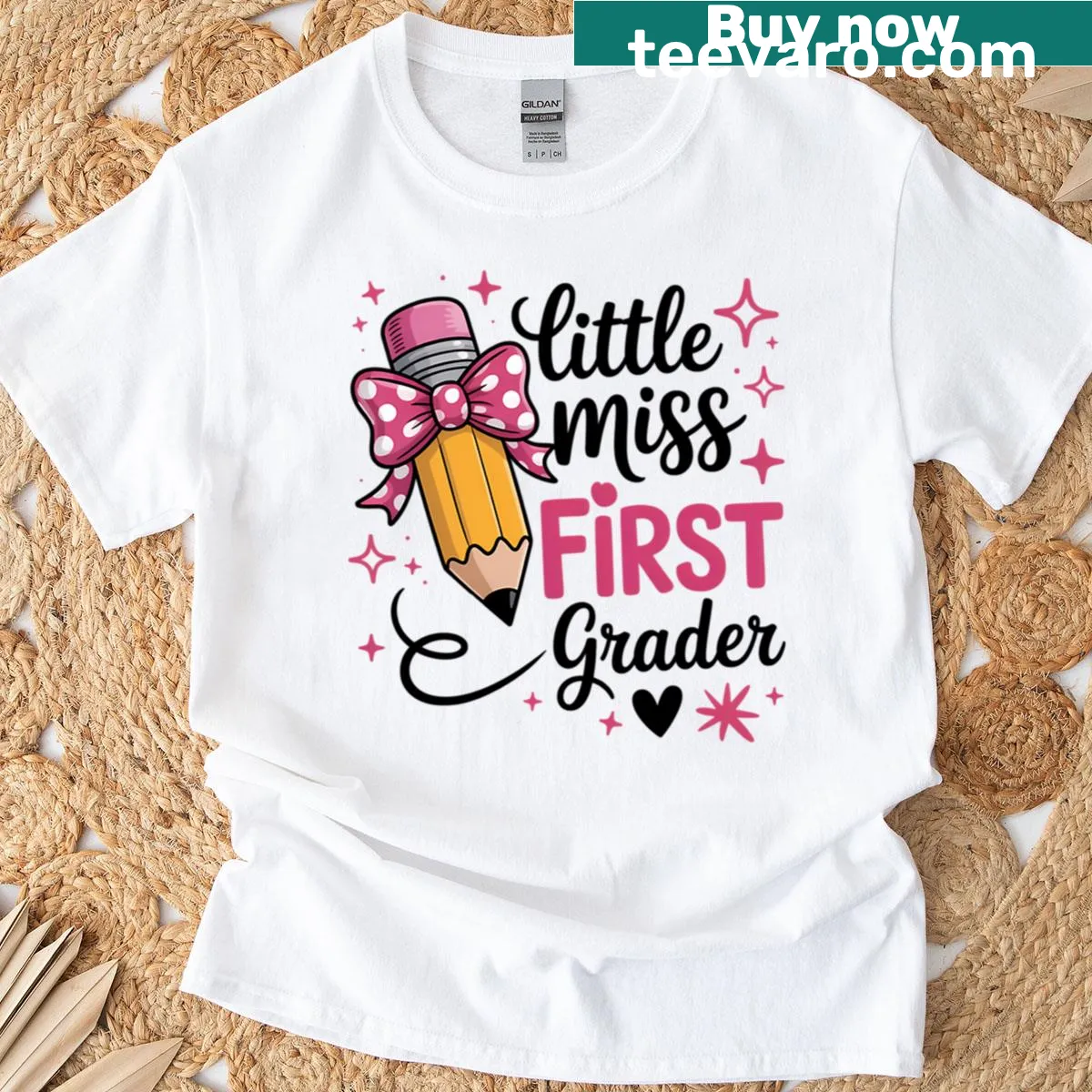 Cute T-shirt with 'Little Miss' graphic and pencil illustrations for kids — on a men's t-shirt
