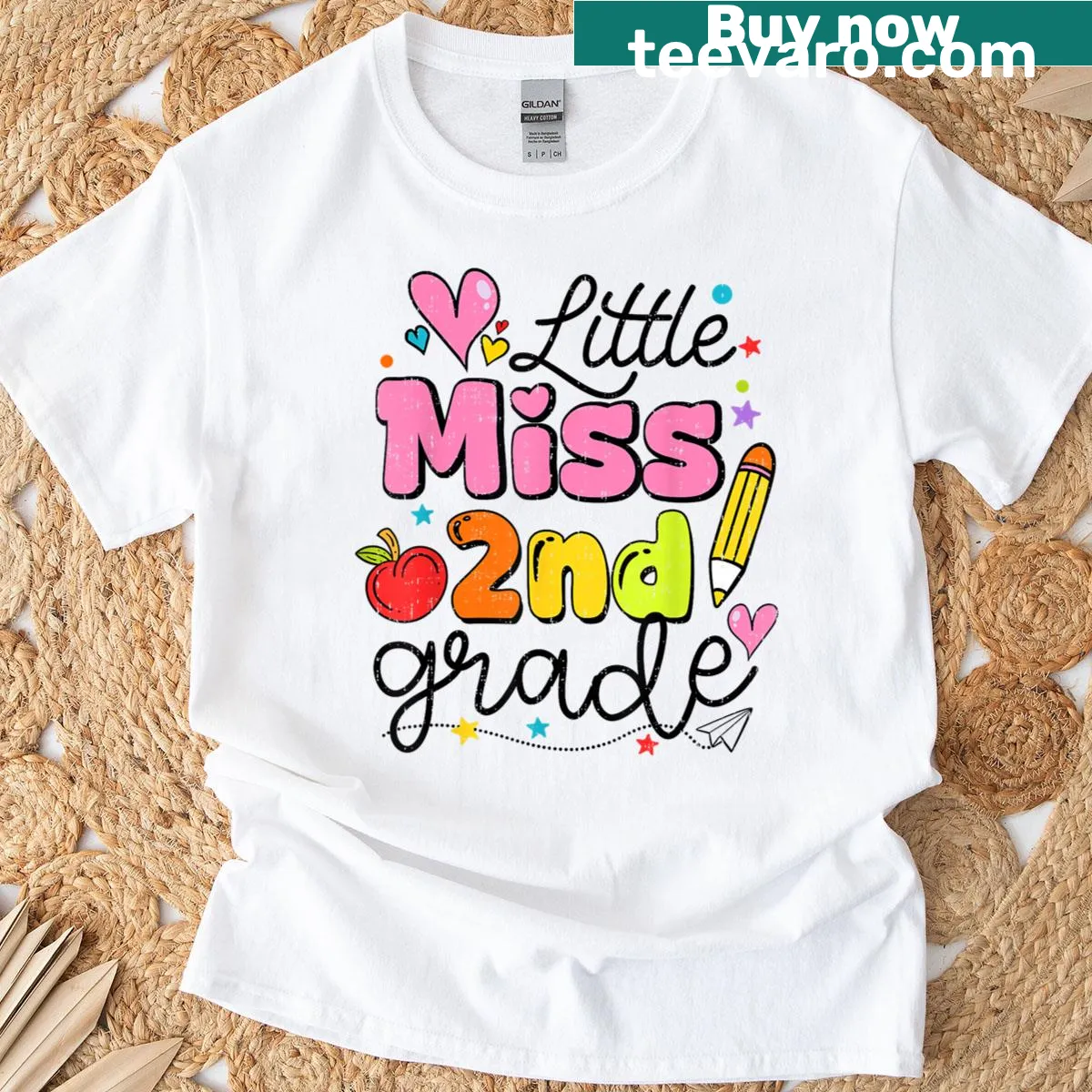 Cute back-to-school t-shirt for girls featuring 'Little Miss 2nd Grade' design — on a men's t-shirt