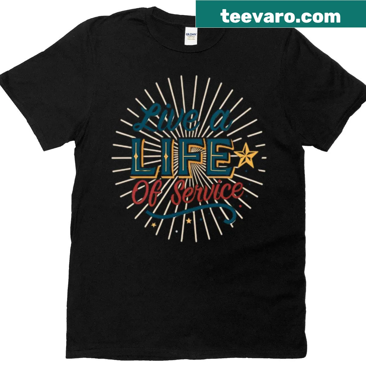 T-shirt with the inspiring phrase 'Live A Life Of Service' — on a men's t-shirt