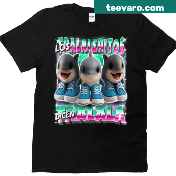 Kids' T-shirt with a cartoon shark and the text 'Los Tralaleritos Dicen Tralala'