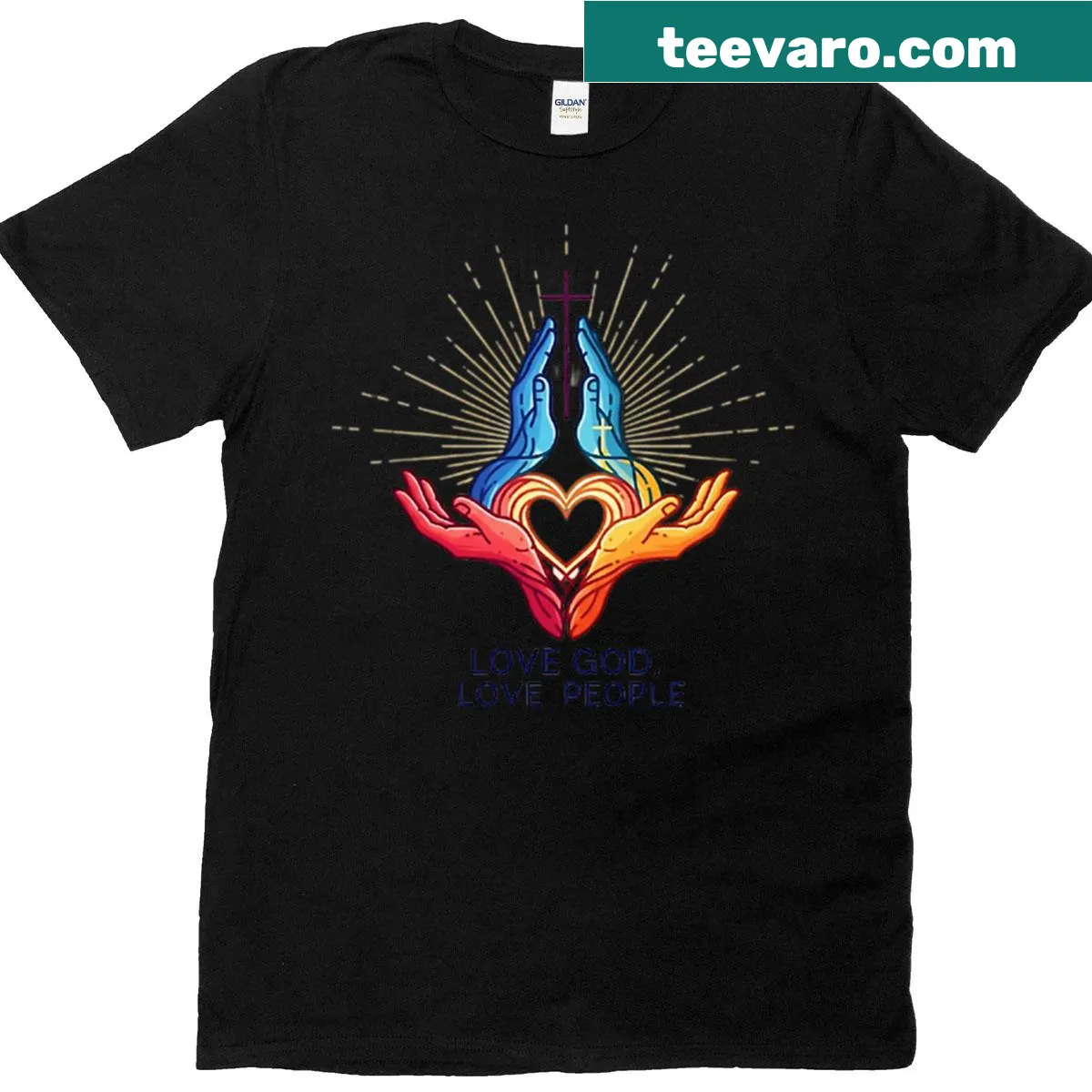 T-shirt with the uplifting phrase 'Love God Love People' in a heartfelt design — on a men's t-shirt