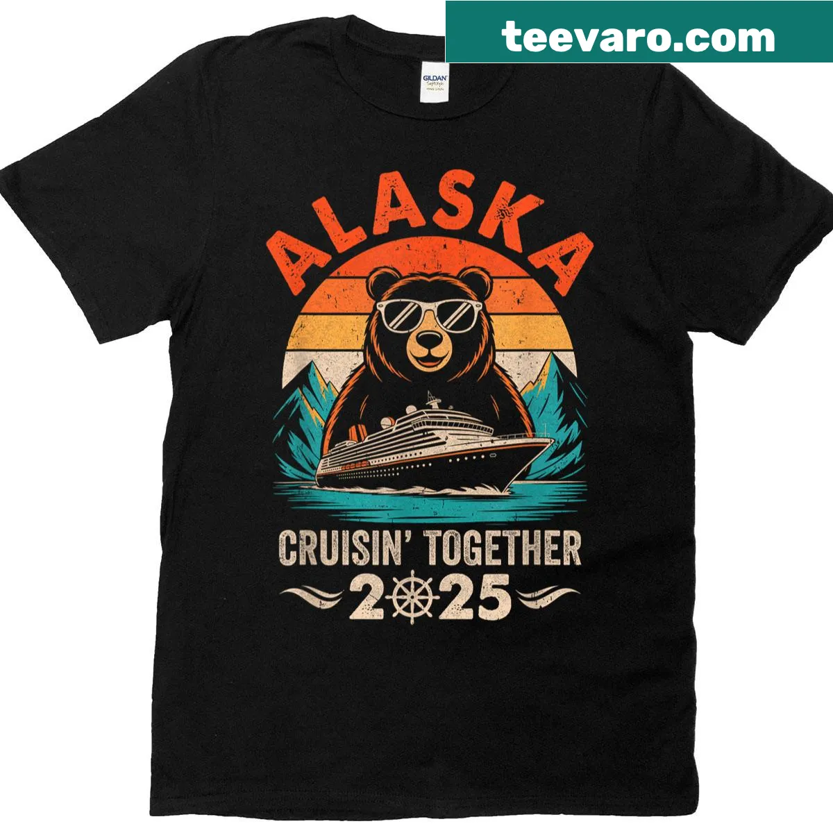 T-shirt featuring bold text for a 2025 Alaska cruise with fun design — on a men's t-shirt