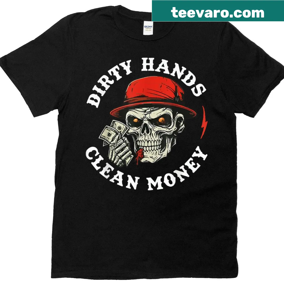 T-shirt with the phrase 'Dirty Hands, Clean Car, Money' for mechanics — on a men's t-shirt