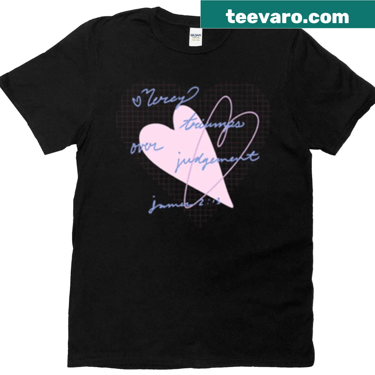 Inspirational t-shirt featuring 'Mercy Triumphs James 2:13' in bold text — on a men's t-shirt