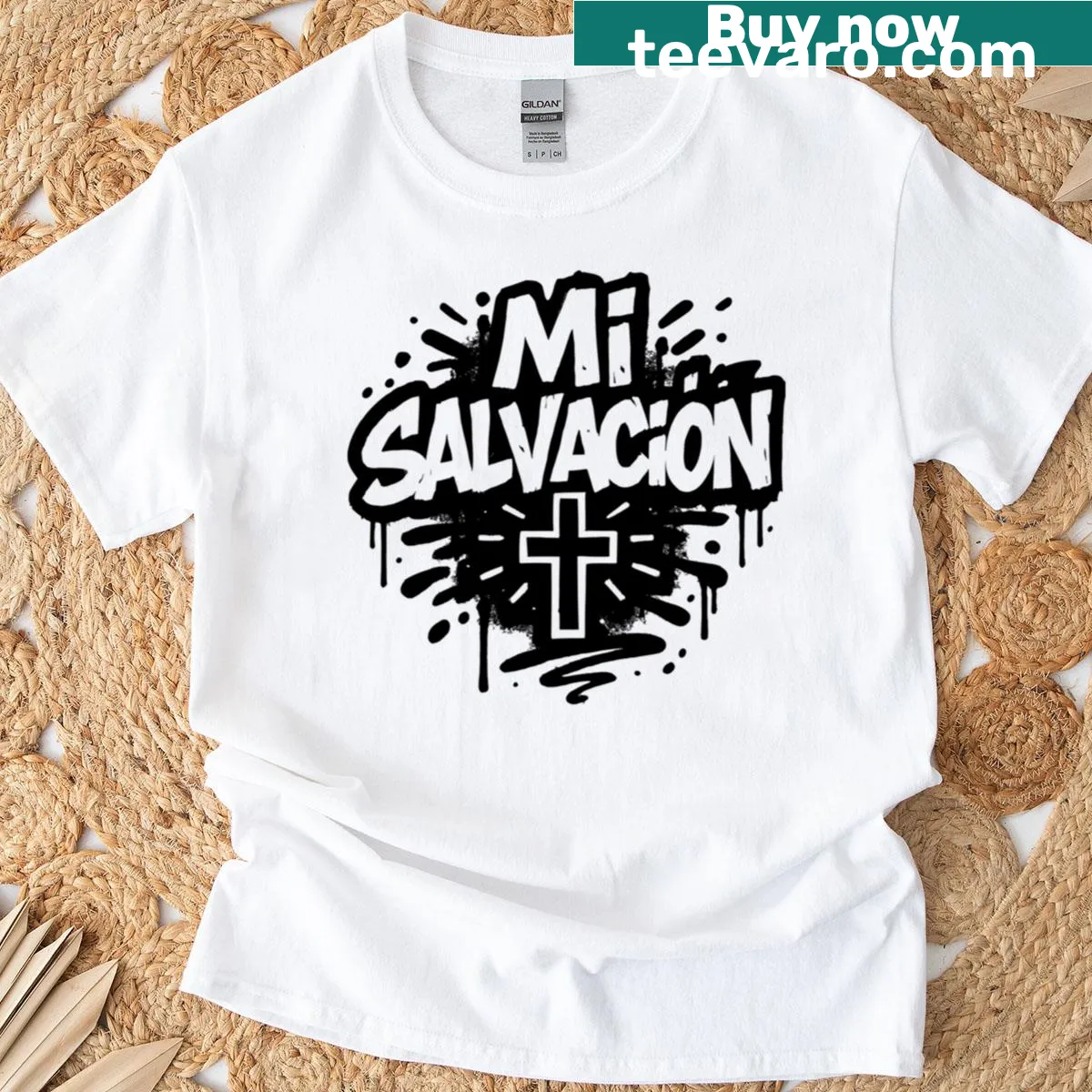 T-shirt with an inspirational message about salvation — on a men's t-shirt