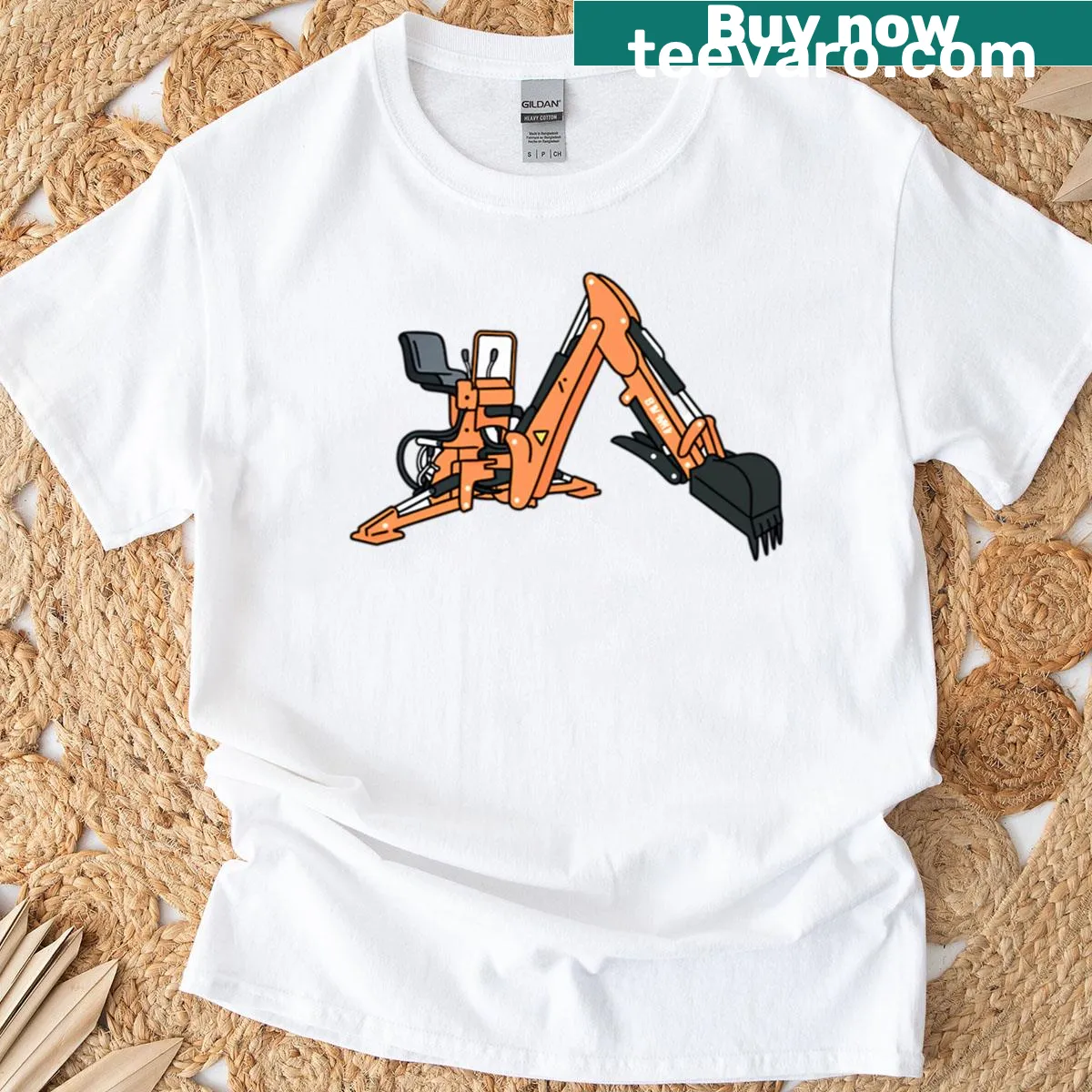Cartoon backhoe graphic on a T-shirt — on a men's t-shirt