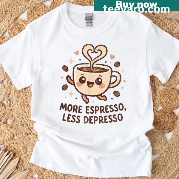 Cute coffee cup graphic with quote on T-shirt