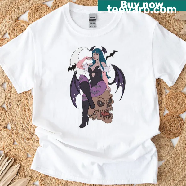 Whimsical fantasy t-shirt with flat-style Morrigan design