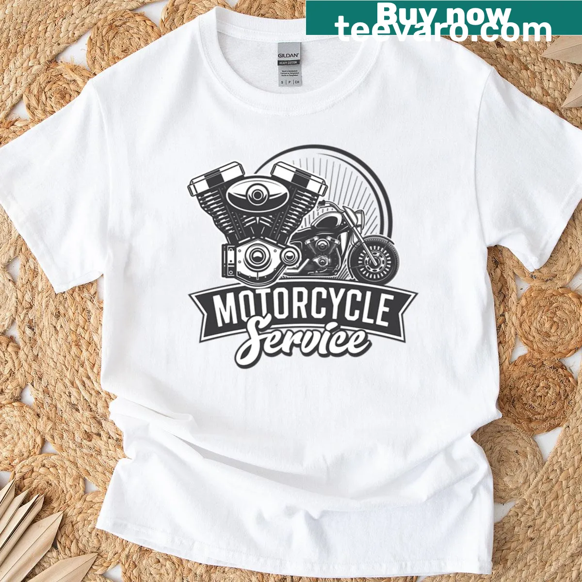 T-shirt with motorcycle and engine service design — on a men's t-shirt