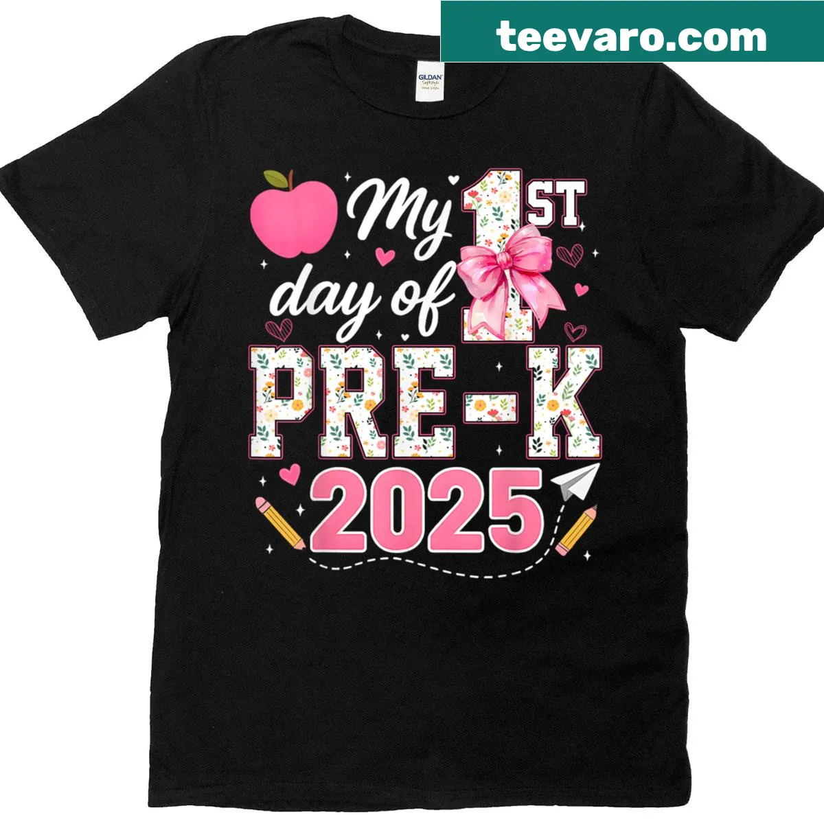 Illustrative design celebrating My 1st Day of Pre-k with playful graphics — on a men's t-shirt