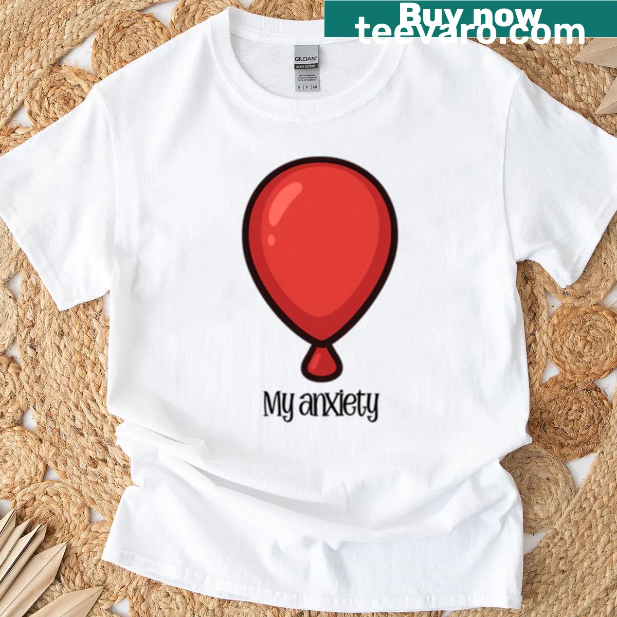 Bold T-shirt with a red balloon illustration and 'My Anxiety' text — on a men's t-shirt